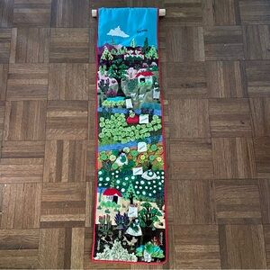 Vintage Peruvian Arpillera Wall Hanging - Handmade Andean Folk Art 10x37"
